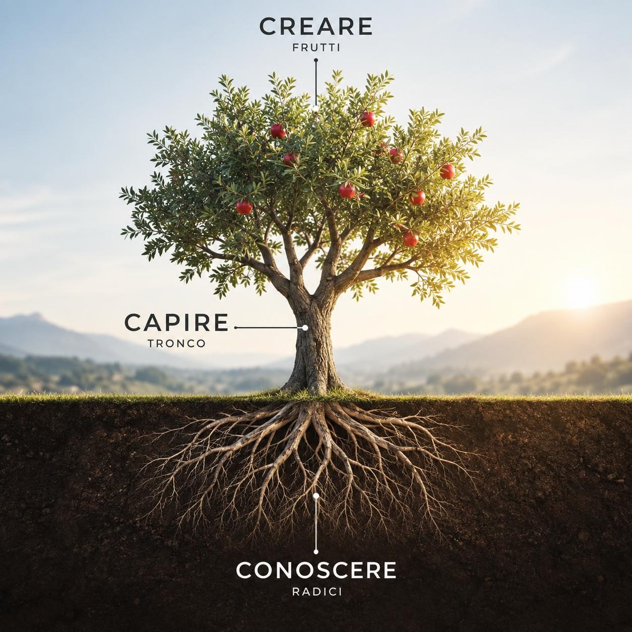 Radici, tronco e frutti: Conoscere, Capire, Creare — immagine dal materiale del cliente